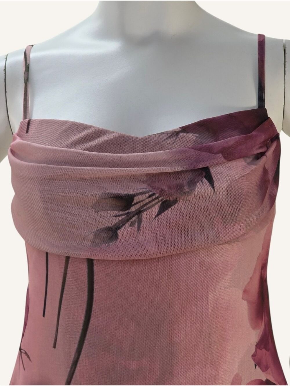 Lovely Day Floral Mesh Cowl Neck Mini Dress NWT Mauve Pink Medium - Picture 5 of 9
